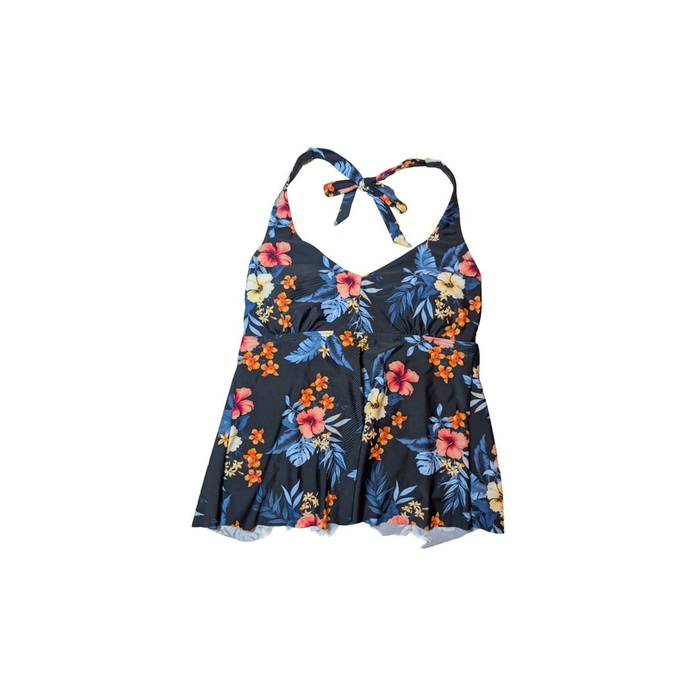 ⭐D2 Lands End Flutter Halter Botanical Tankini Swimsuit‎ Top Multicolor Floral M